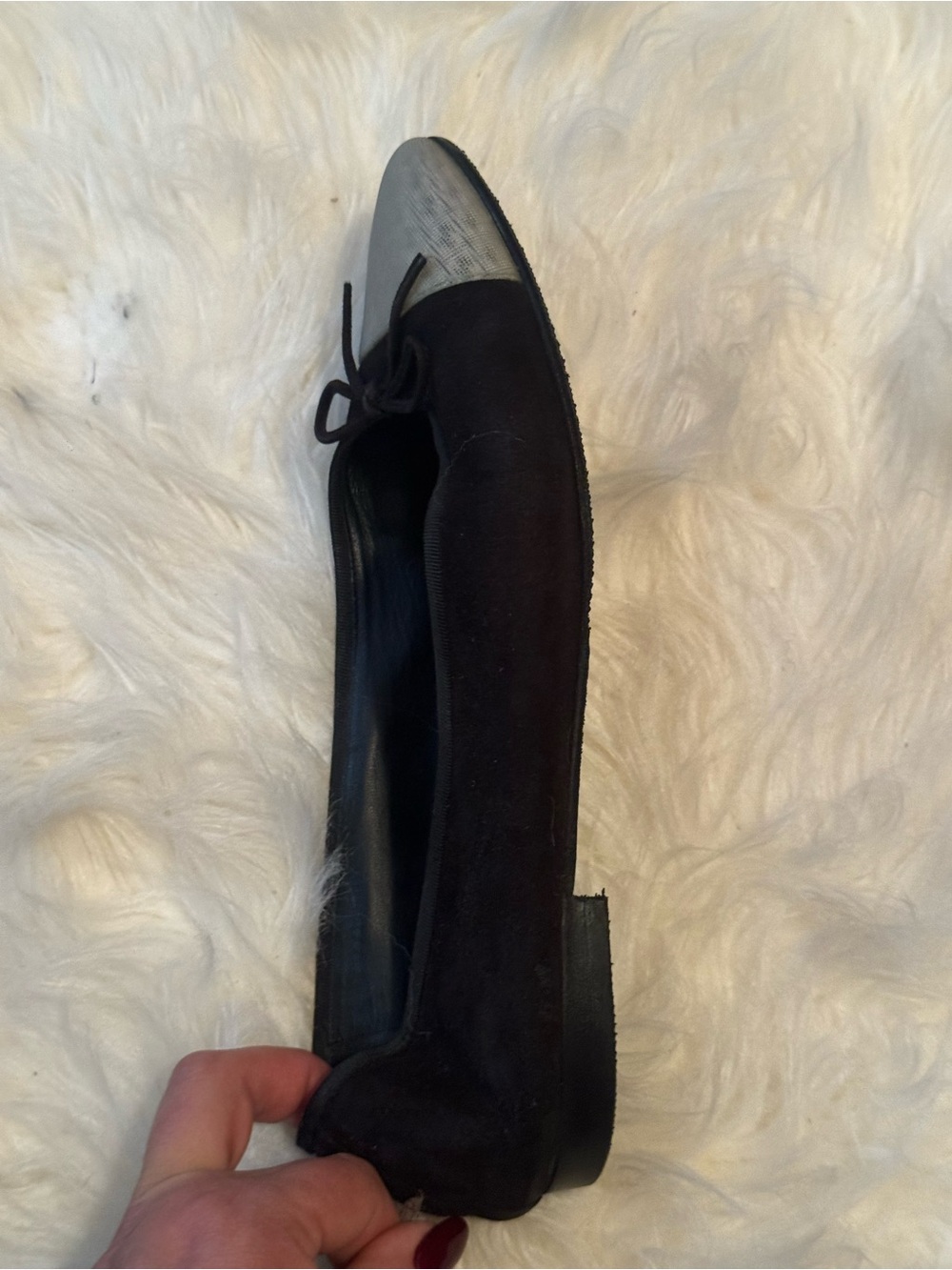 CHANEL Black Ballet Flats with Silver Logo Cap - Picture 6 of 6